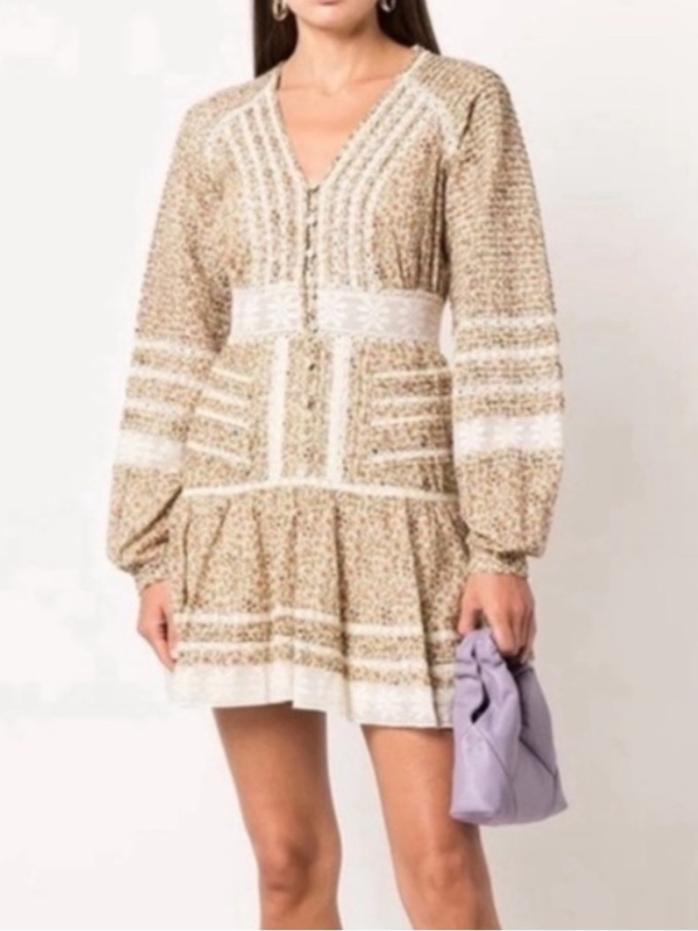 Veronica Beard Addilyn Lace Mini Dress in Stone Floral Cotton Size 8
